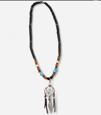 Boho Beaded Pendant Necklace Dreamcatcher Round Turquoise Shell Silver
