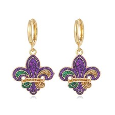 coadipress Mardi Gras Earrings Hoops for Women Dainty Fleur De Small, Purple