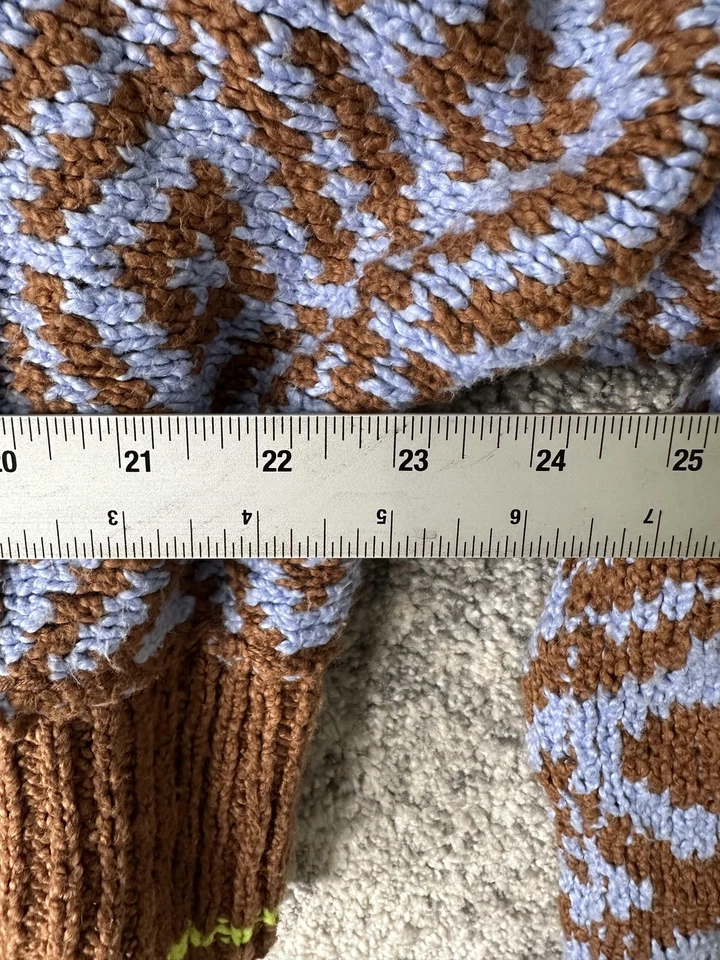 Suéter Free People Mujer Pequeño Marrón Azul Cuello Chal Recortado Tejido Geométrico Foto 2 de 4