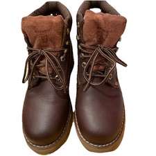 Mens Rhino 61M28 Brown Leather 6" Soft Toe Plain Toe Lace Up Work Boots Sz 8