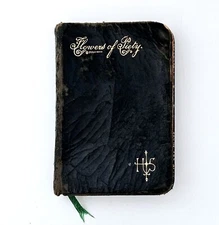 Antique Flowers of Piety 1894 Catholic Devotional Prayer Book Leather 4" GUC!