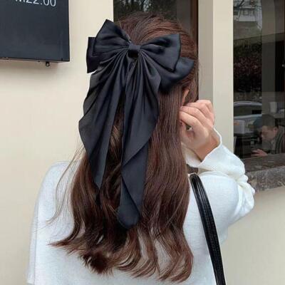 Women Large Bow Ribbon Barrettes Steel Hairpin Satin Acce  Hair Clip Hair V9K9