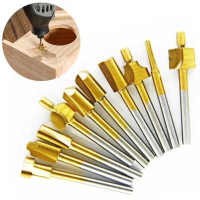 10pcs HSS Router Bits Cutter Milling Fits Dremel Rotary Tool Set 1/8'' 3mm Shank