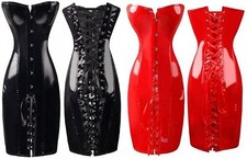 Sexy Damen Korsage Kleid Korsett Lack Wetlook Kostüm Leder Glanz