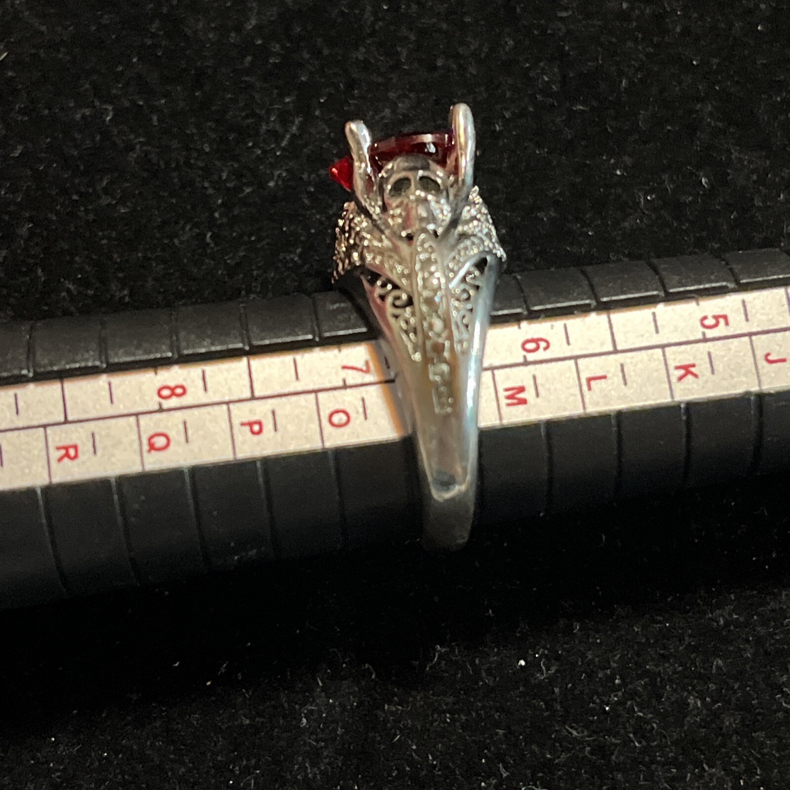 Ruby Red Heart & Gothic Skull Statement Ring Silv… - image 3