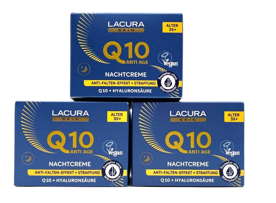 Lacura Skin Q10 Anti Age Nachtcreme 3er Pack Alter 35+ Gesicht Hals Neu