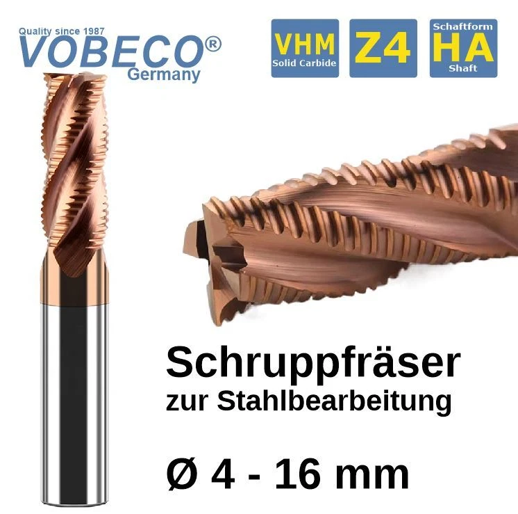 VHM-Schruppfräser TiSiN Beschichtung 4-Zähne Vollhartmetall Fräser HPC geeignet
