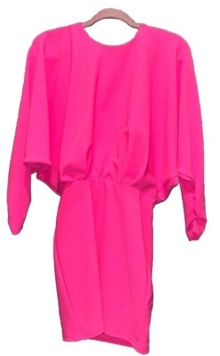 ZARA SZ XS Neon HOT PINK LONG SLEEVE BODYCON MINI DRESS | eBay