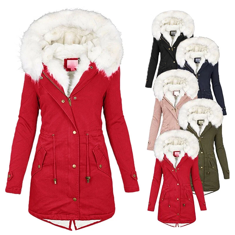New Women s Warm Long Coat Fur Fleece Hooded Jacket Winter Parka