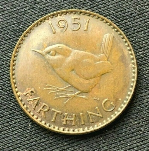 1951 Great Britain Farthing Coin AU #C572