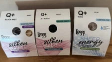 3 Pair Leggs Sheer Energy Compression Tights & Silken Mist Nude, Black Q+