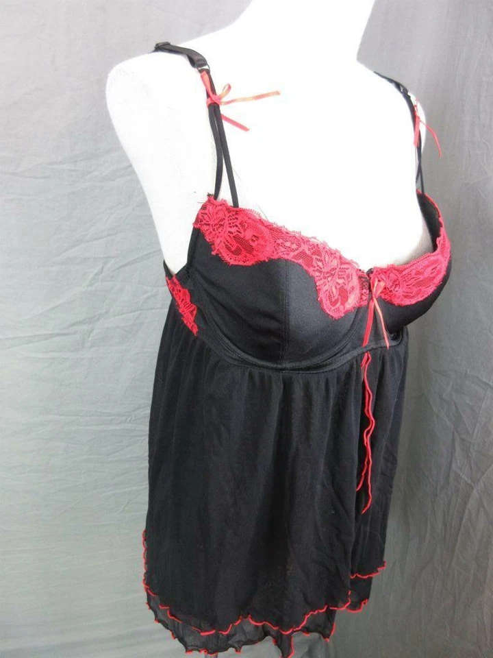 RAMPAGE TALLA 1X MUJER NEGRO/ROJO SEXY MALLA BEBÉ MUÑECA ROPA DE DORMIR LENCERÍA 1M Foto 3 de 4