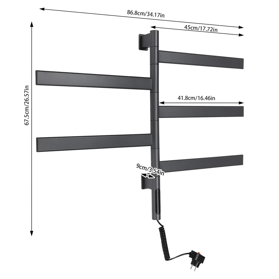 Rotating Towel Rail 30-70°C Towel Dryer Electric Towel Warmer - Image 4 of 4