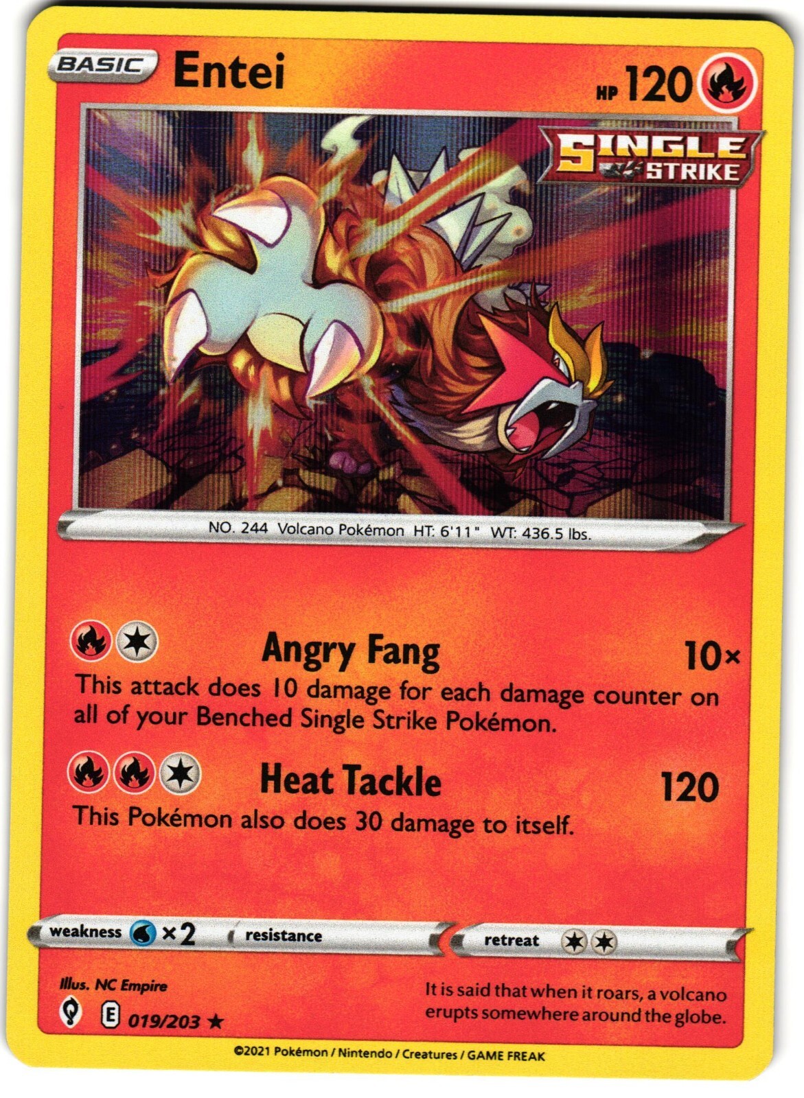 Entei Holo 19/203 Pokemon SWSH: Evolving Skies
