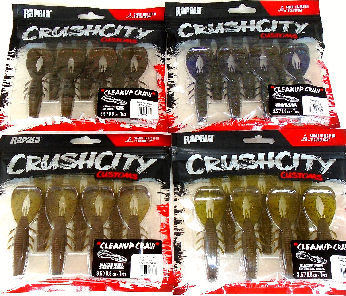 Rapala "Crush City" Cleanup Craws (Lot of 4-Packs-7 Per Pack-CC-4-09)