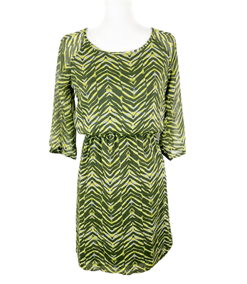 Banana Republic Dress Women 4 Petite Yellow Chevron Fit Flare Quarter Sleeve Banana Republic Dress Women 4 Petite Yellow Chevron Fit Flare Quarter Sleeve