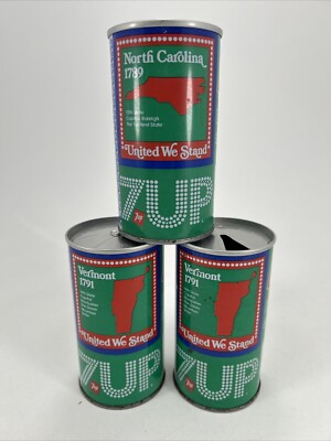 7Up Vintage State Number Name Soda Cans Vermont and South Carolina Lot of 3