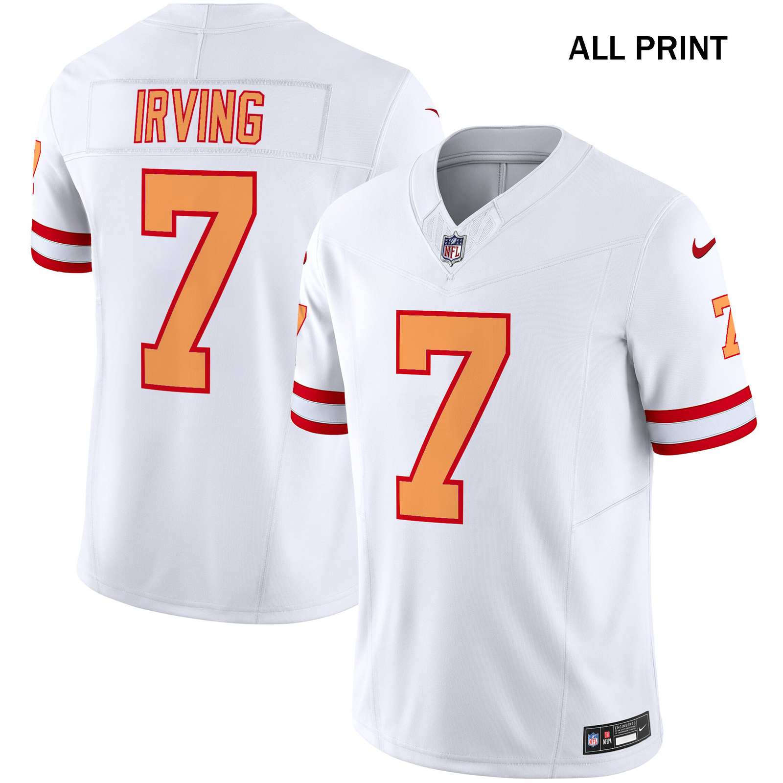 TampaxBay Buccaneers Throwback Bucky Irving #7 Football Jersey with All Print Design