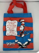 Adorable Used Dr. Seuss Cat in The Hat Canvas Book Bag 11 x 9" Colorful 2018