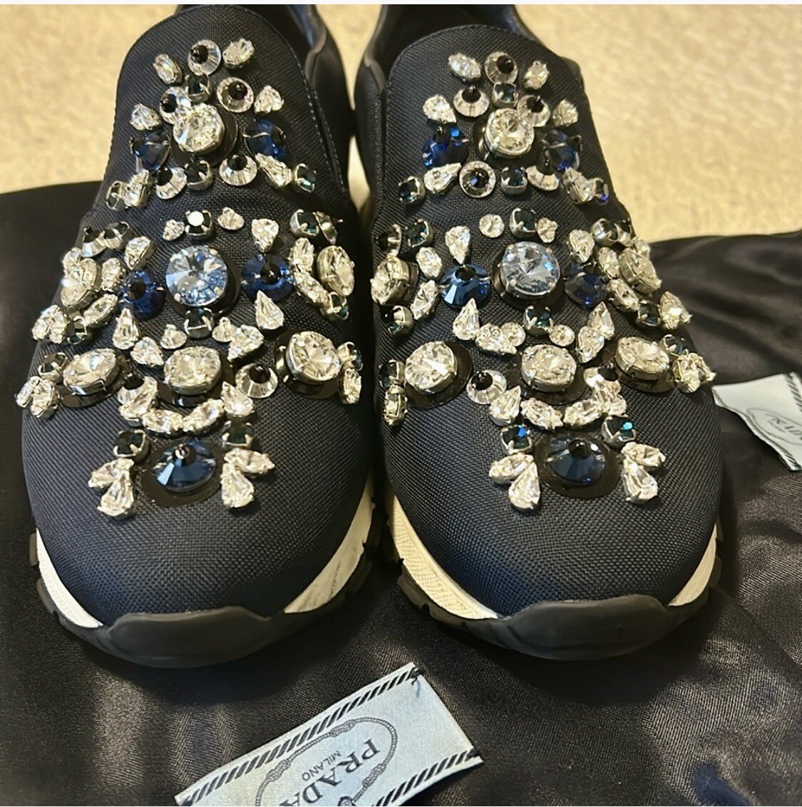 Prada Neoprene Crystal Slip On Sneakers Size 36.5 | eBay