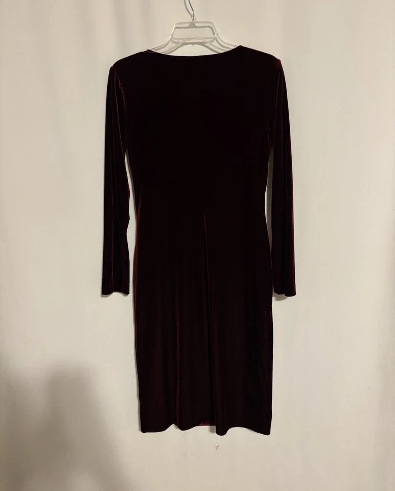 Ralph Lauren LRL Dress 8 Burgundy Velvet Long Sleeve Short Stretch - Image 2 of 4