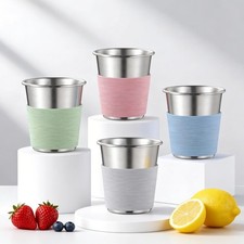 Stainless Steel Cups for Kids with Silicone Sleeves, 8oz Metal Tumbler, Small...