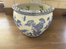 Chinese Blue & White Chinoiserie Jardiniere Fish Bowl Planter Floral Pot large