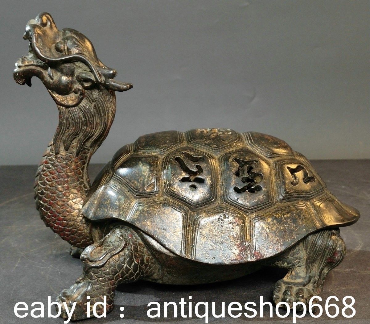 10 Ancienne Chine Bronze dore Feng Shui Dragon Tortue creux 