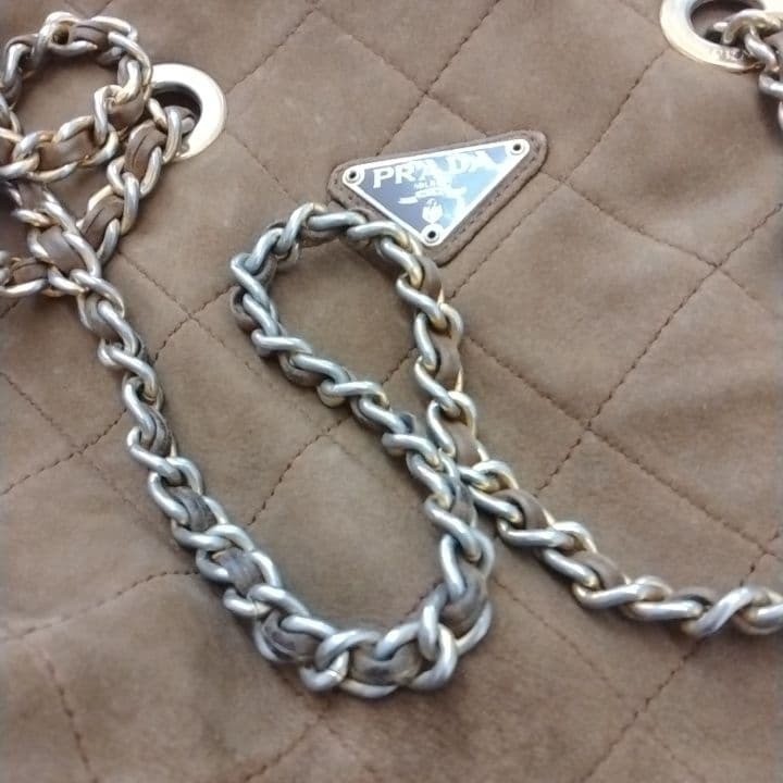 PRADA Brown Quilted Women's Shoulder Bag Suede Quilting Chain Handbag Japan thumbnail 17