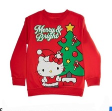 Hello Kitty Red Christmas Sweatshirt MERRY  BRIGHT - Girls Size Large- New 