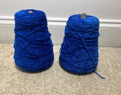 Lot of 2 1lb Skeins of Ruby Mills Casbah Blue Rayon Chenille Yarn Made In USA - Image 1 of 4
