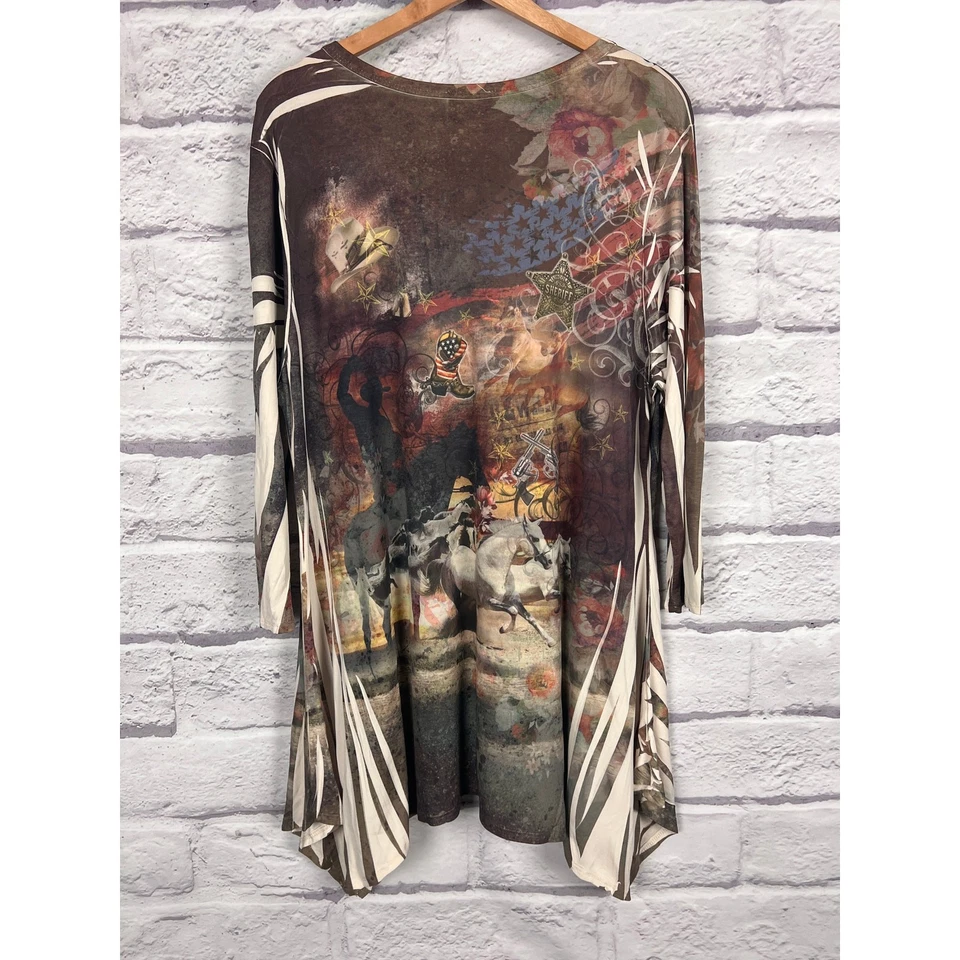 Jostar USA Women's L Western Cowboy Grunge Y2K Graphic Print Sharkbite Hem Tunic - Image 4 of 4