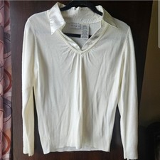 White Stag Winter White Acrylic Knit Pullover Sweater M Collared V-Neck