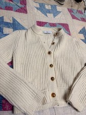 Mango Cream Ribbed Knit Cropped Cardigan with...