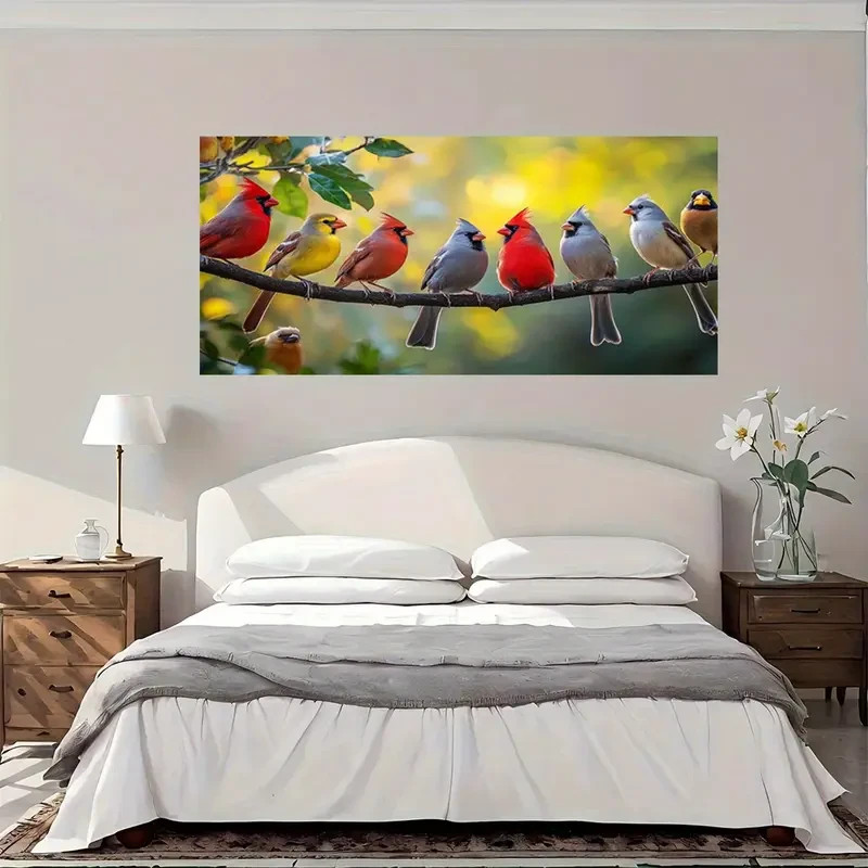 Modern Vintage Birds Wall Art Canvas Office Home Room Framed 120x60cm