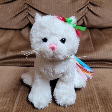 RARE Ganz Webkinz Pretty Kitty HM688 White Cat Plush Ribbon Tail Bow NO CODE