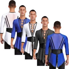 Mens Top Glittering Shirt Mesh Costume Tanzhemd Shiny Rumba Latin Party Dance