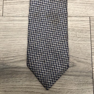 Enzo Bella Black Silver Standard Tie 100% Silk Classic Diagonal Geometric 
