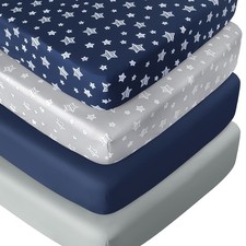4 Pack Crib Sheets Standard Mattress Navy Soft Breathable Fitted Bedding