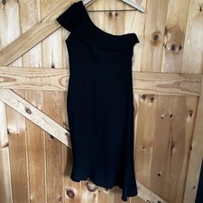 Red & Royal London Women's 14 Black One Shoulder Dress Slanted Hem Side Zip