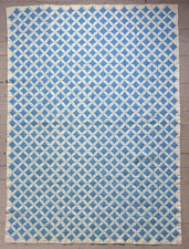 Vintage Vtg Cathedral Window Patchwork Quilt Handmade Sky Blue White
