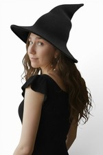 Black Witch Hat Soft Knit Pointed Styling Unique Design Unisex Accessory
