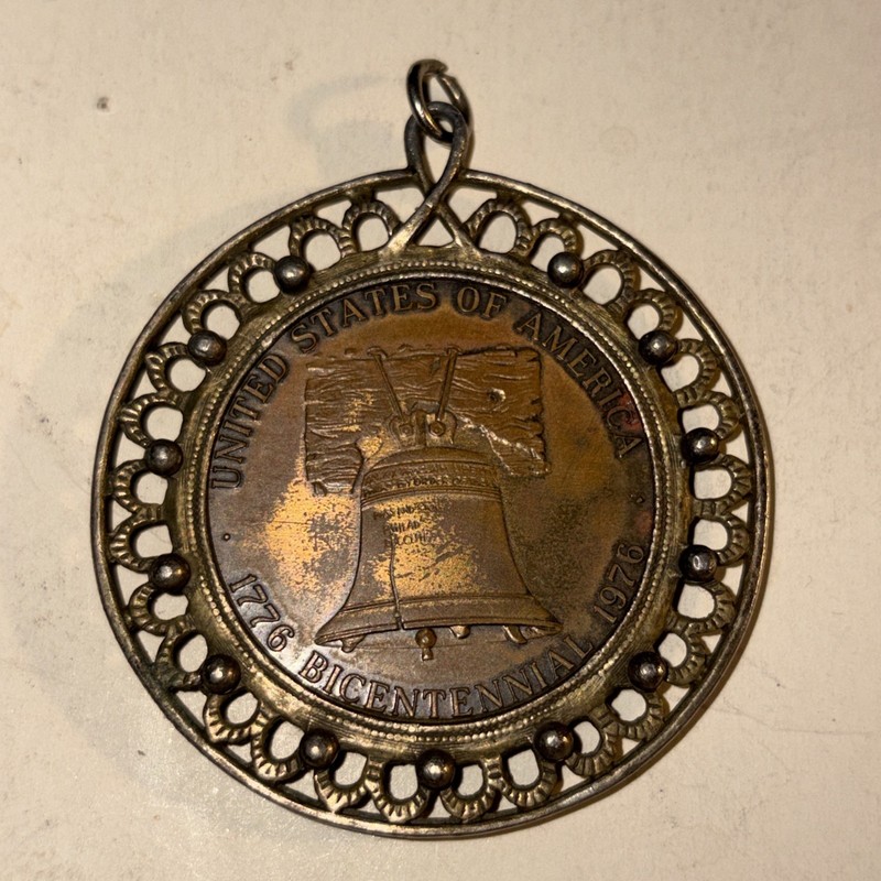 Bicentennial 1776-1976 Liberty Bell Pendant, Dewitt Iowa Bicentennial 1841-1941