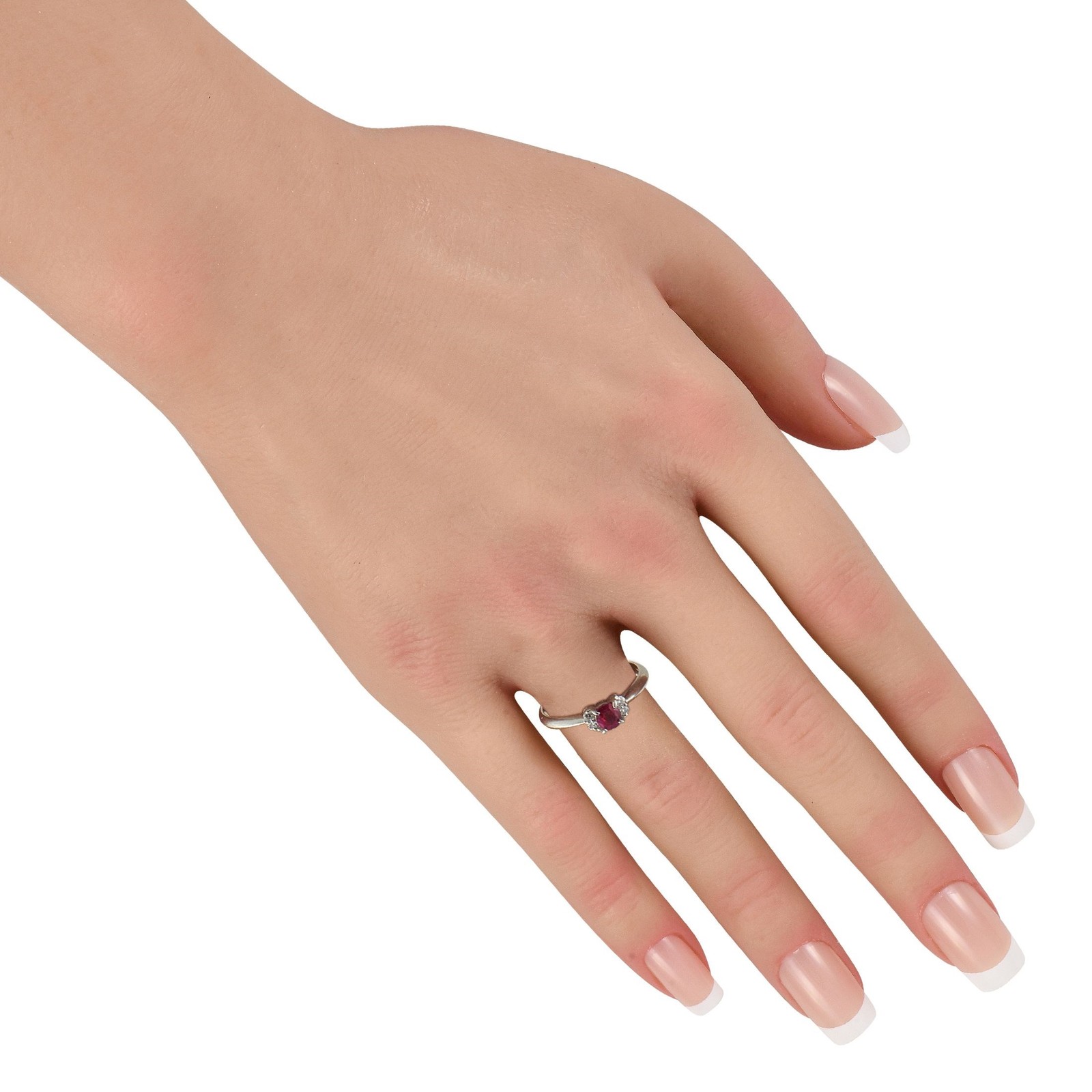 Platinum 0.08ct Diamond and Ruby Ring - image 3