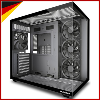 PC Gehäuse ATX Mid Tower Schwarz Tempered Glass 270° Full View 4 Lüfter Type-C