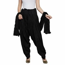 Women Black Cotton Traditional Patiala Salwar Free Size With Set Chiffon Dupatta