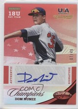 2013 Panini USA Baseball Champions Mirror Red 7/49 Dom Nunez #36 Auto 6kg