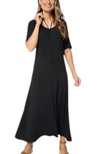 Peace Love World Women's Ruch Front Short Sleeve Midi Dress Black