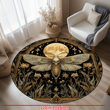 1pc Large Round Mat - Non-Slip Backing, Machine Washable Mat with Black  Golden