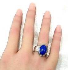 Vintage 925 Sterling Silver Lapis Lazuli Oval Shaped Ring 7.3 Grams Size-7. 25